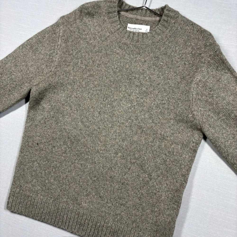 Abercrombie & Fitch Soft Sweater Mens Small Beige Crew Neck Knit Pullover Preppy - Picture 5 of 12